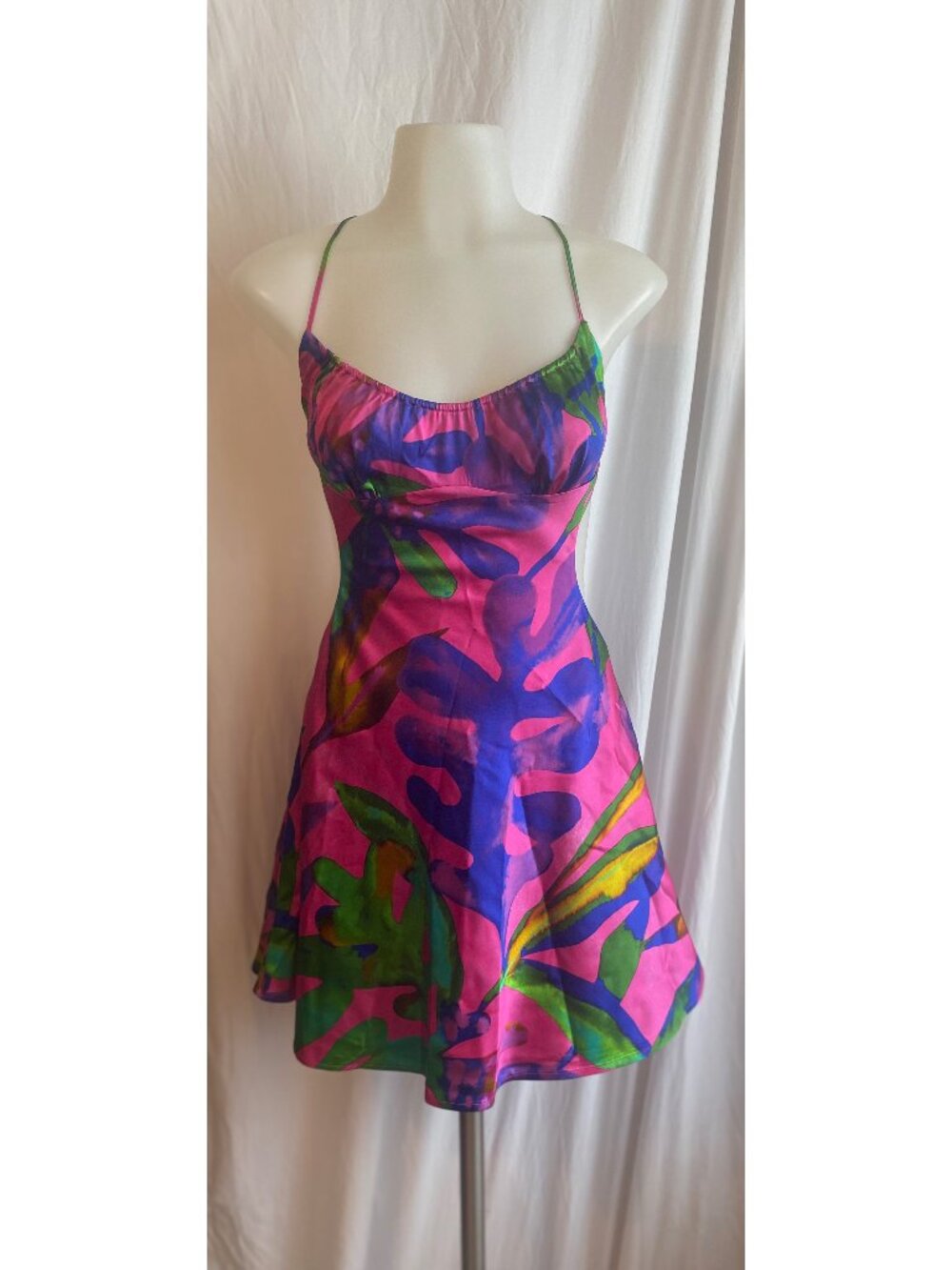 Retrofête Josefine Silk Chiffon Tropical Leaf Mini Dress Size S
